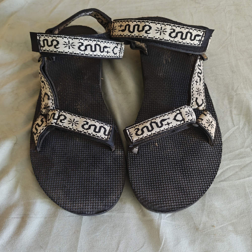 Teva Women's Black Sandals with White Patterned Straps